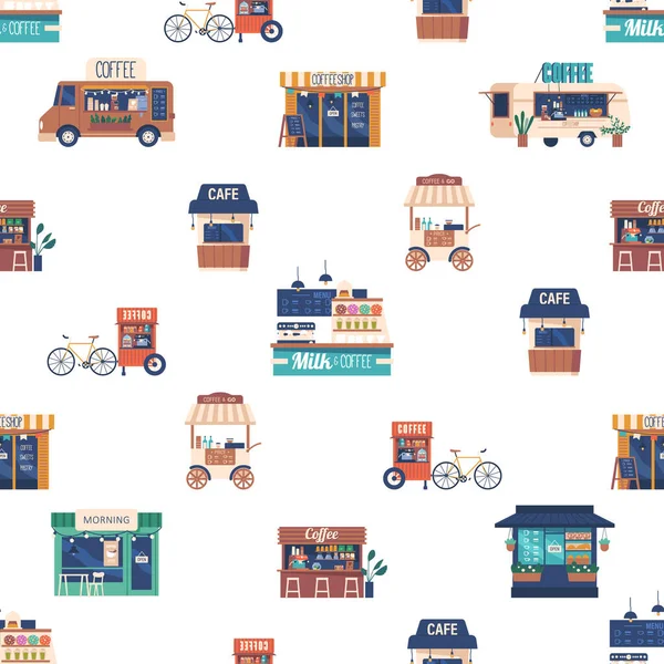 Aromatik Bira ve sıcak atmosferlerin çaba harcamadan hoş bir Kentsel Duvar Halısı ile harmanlandığı Büyüleyici Sokak Kahve Evleri 'ni gösteren kusursuz bir desen. Çizgi film Vektör İllüstrasyonu, Döşeme Arkaplanı