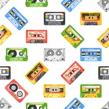 Kusursuz Retro Ses Kasetleri Şablonu, Klasik Müzik Aşıkları İçin Nostaljik Tasarım. Geçmişi, tekstili ve biraz da analog cazibesi olan dekorasyonlar için mükemmel. Çizgi film Vektör İllüstrasyonu