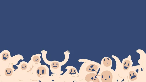 Schema Dei Fantasmi Halloween Sfondo Con Inquietanti Emozioni Spettrali Espressioni — Vettoriale Stock