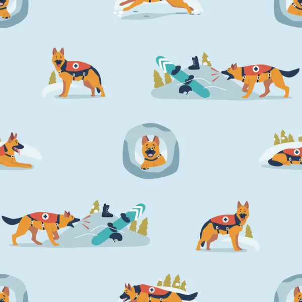 Seamless Pattern Featuring Adorable Rescuer Dogs Various Actions Poses Capturing — Stock Vector