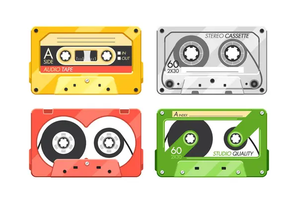 Винтажные Аудио Стерео Кассеты Изолированные Белом Фоне Retro Music Animal — стоковый вектор