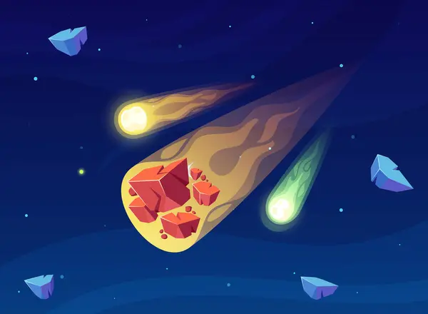 Spadający Meteoryt Przemierza Nocne Niebo Ogniste Widowisko Siły Natury Kosmicznego — Wektor stockowy