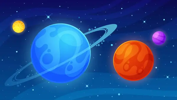 Mesmerizante Cartoon Space Background Com Maravilhas Cósmicas Nebulosas Vibrantes Esferas — Vetor de Stock