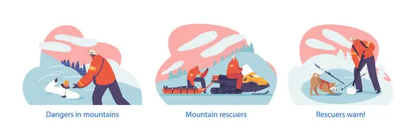 Isolated Elements Scenes Dangers Mountains Brave Rescuers Lives Scaling Heights — Stock Vector