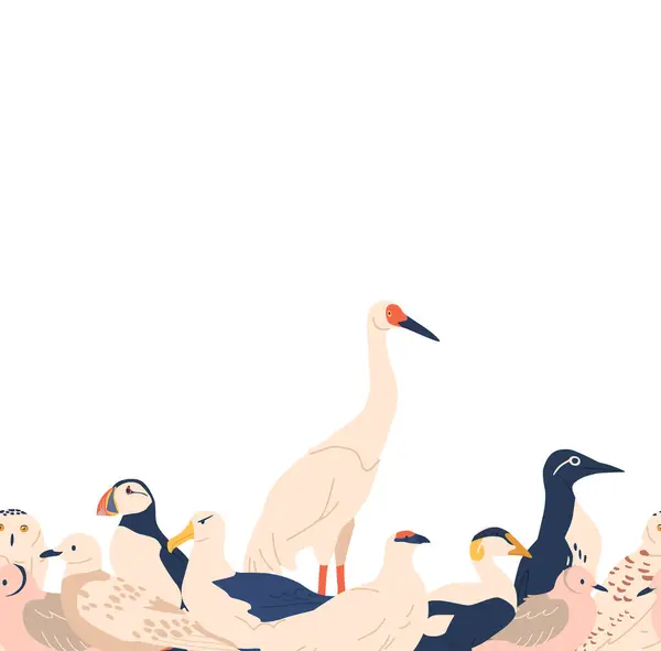 Nahtloses Muster Mit Arktischen Vögeln Papageitauchern Schneeeule Flussseeschwalbe Eiderente Trottellumme — Stockvektor