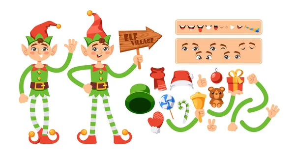 Constructeur Personnage Elfe Noël Avec Des Parties Corps Costume Fête — Image vectorielle