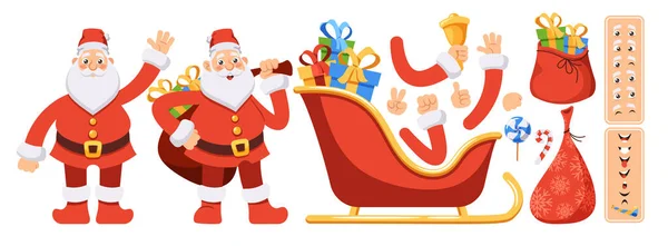 Cartoon Santa Claus Creation Kit Otec Noel Části Těla Ruce — Stockový vektor