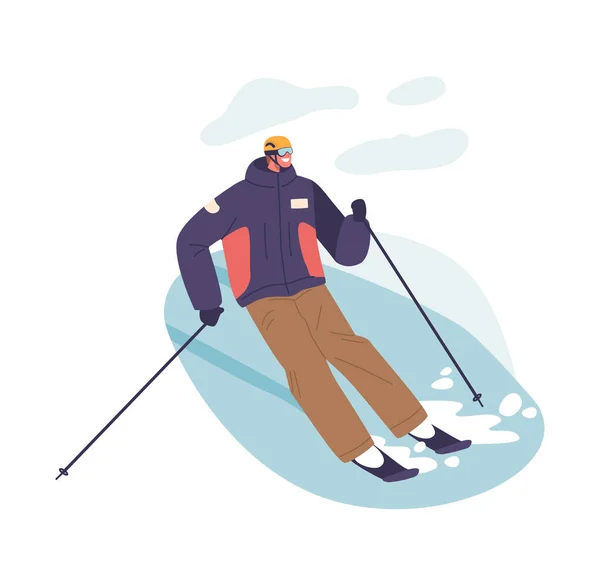 Skilled Skier Character Expertly Navigating Demanding Mountain Slalom Carving Precise — Stock Vector