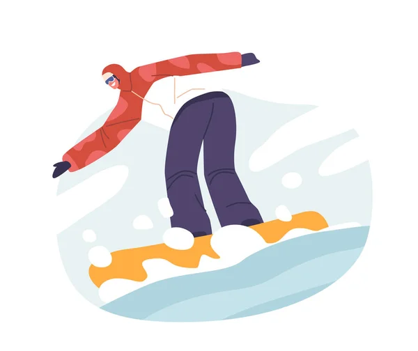 Snowboarding Winter Extreme Sports Activity on Mountain Ski Resort. Adult Sportsman Dressed in Winter Clothes and Goggles Riding Downhills by Snow, Vacation Entertainment. Cartoon Vector Illustration