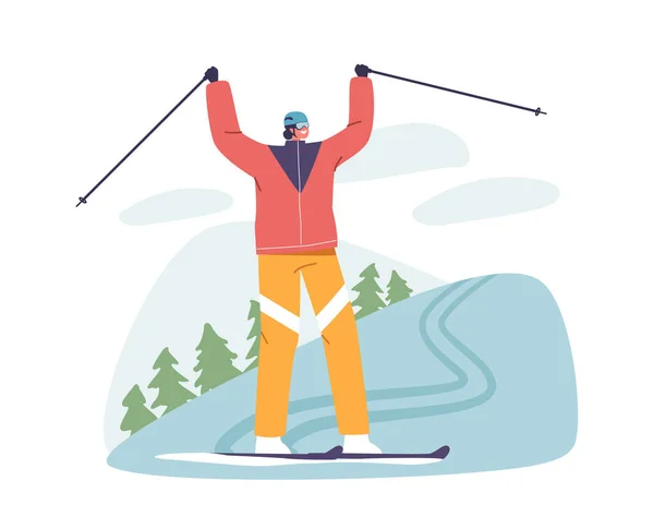 Expert Skier Character Conquering Challenging Mountain Slalom Course Carving Precise — Stock Vector