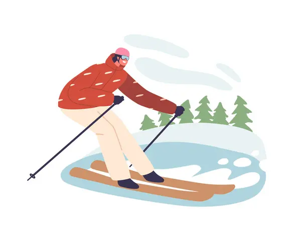 Slalom Sportsman Charakter Klouže Ledovém Svahu Proplétá Branami Ukazuje Neuvěřitelnou — Stockový vektor