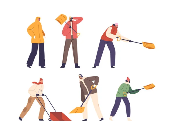 Dedicated Characters Diligently Shovel Driveway House Yard Shovels Scoops Fresh — Stock Vector