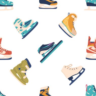 Kusursuz dizayn edilmiş buz patenleri kış temalı dekor ve giysi için mükemmel. Sezon boyunca stil ve zarafetle süzül. Çizgi film Vektör İllüstrasyonu, Döşeme Arkaplanı