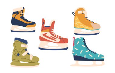 Zarif Buz Pateni Koleksiyonu Donmuş Rinkler ve Göller 'de Grace' e söz verdi. Keskin bıçaklar ve rahat bir şekilde süzülmesini sağla, kışı buzda baleye dönüştür. İzole Çizgi film Vektör İllüstrasyonu