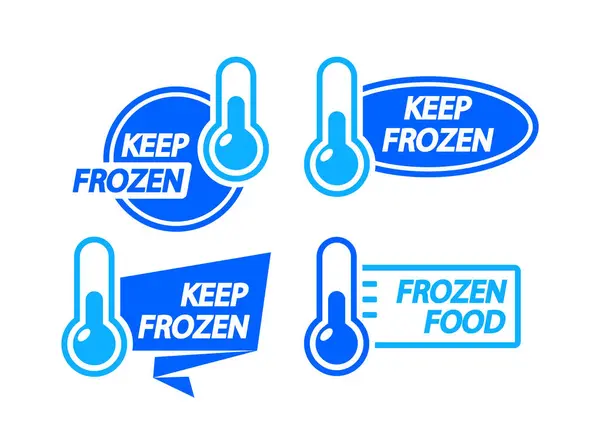 Frosty Product Vector Labels Featuring Keep Frozen Badges Packaging Crisp — Stock Vector