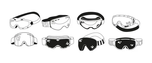 Conjunto Gafas Nieve Monocromáticas Iconos Blanco Negro Gafas Elegantes Protectoras — Archivo Imágenes Vectoriales