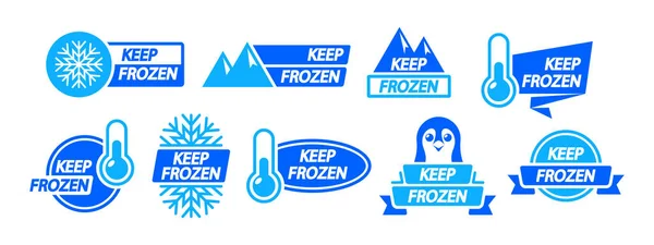 Set Frozen Product Labels Featuring Keep Frozen Badges Packages Refrigerator — Stock Vector