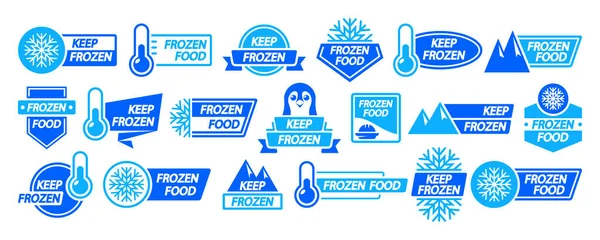 Frozen Product Label Set Keep Frozen Badges Packages Frozen Food — Stock Vector