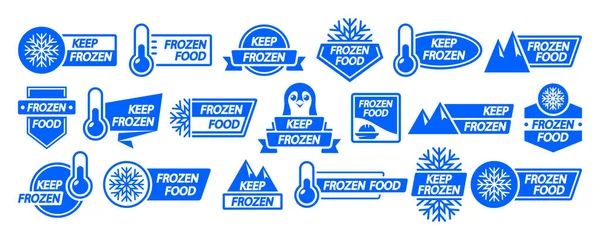 Frozen Product Label Collection Keep Frozen Badges Packages Food Logo — Stock Vector