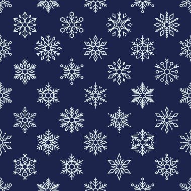 Kusursuz bir kış şablonu, mavi arka planda dans eden karmaşık kar taneleri, büyüleyici ve zamansız bir harikalar diyarı yaratıyor. Vektör İllüstrasyonu