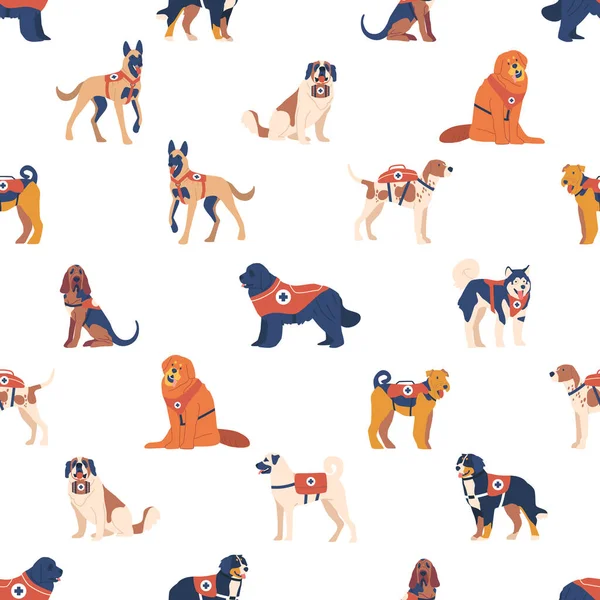 Seamless Pattern Featuring Courageous Avalanche Rescue Dogs Showcasing Bravery Creating — Stock Vector