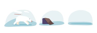 Uçan Zıpkın, Hayvan Derisi ve Donmuş Peyzaj 'dan İzole Edilmiş Elementler, Beyaz Arkaplanda Grafik Simgeleri veya Kompozisyonlar. Çizgi film Vektör İllüstrasyonu