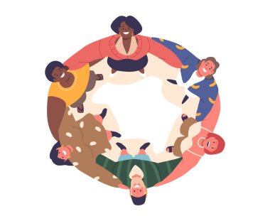 People Hugging Top View. Group Of Characters Forms A Tight Circle, Embracing One Another, Creating A Heartwarming Display Of Unity And Connection View From Above. Cartoon Vector Illustration clipart