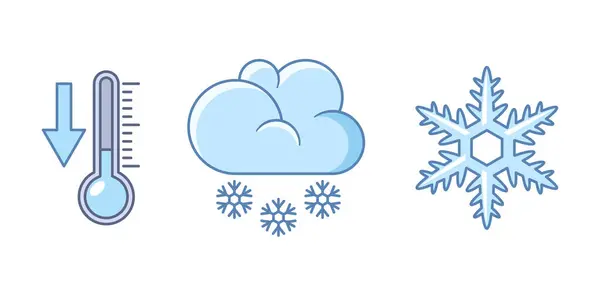 Snowy Weather Forecast Icons Set Collection Symbols Depicting Snowfall Frost — Stock Vector