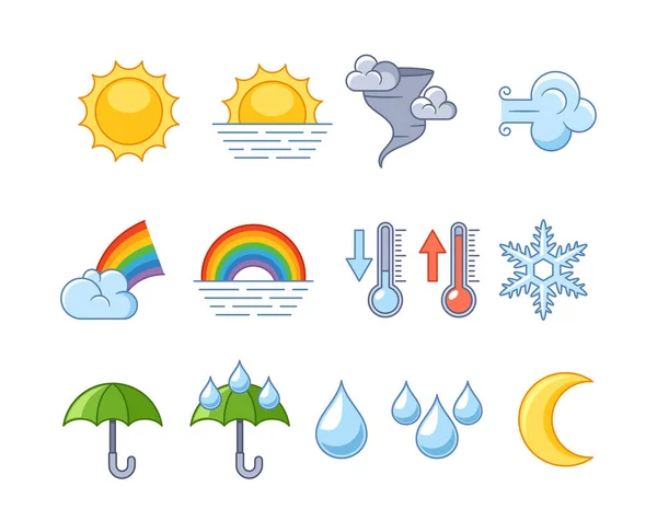 Ícones Previsão Meteorológica Representam Condições Atmosféricas Símbolos Representam Sol Nuvens — Vetor de Stock