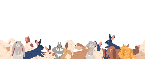 Charmant Naadloos Patroon Met Verschillende Rabbit Breeds Showcasing Hun Unieke — Stockvector
