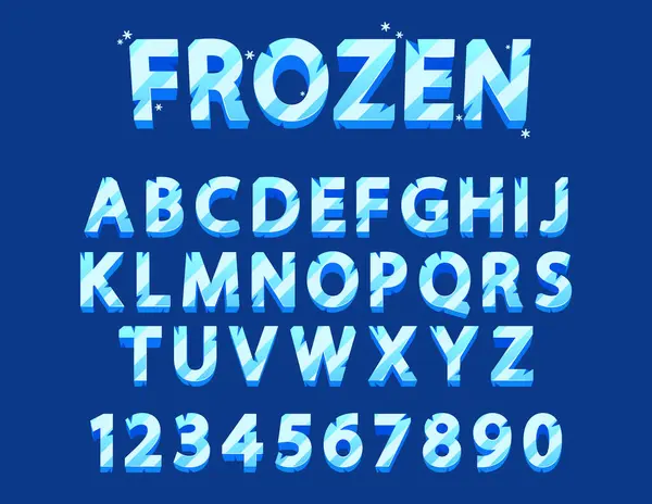 冰冻冰晶字体 字母表 类型字母 卡通Abc字母 蓝色大写字母和数字集 冬季英语或拉丁文符号 隔离字体设计元素 病媒图解 — 图库矢量图片