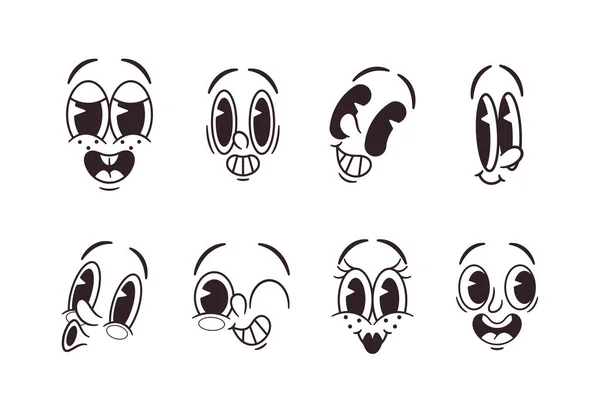 Classic Retro Emoji Black White Set Captures Essence Vintage Emoticons — Stock Vector