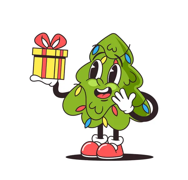 Christmas Tree Character Grooviest Gift Bearer Rocking Giftbox Ready Jive — Stock Vector