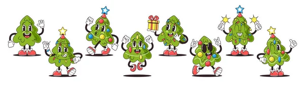 Personajes Del Árbol Navidad Retro Dibujos Animados Estilo Groovy Struts — Archivo Imágenes Vectoriales