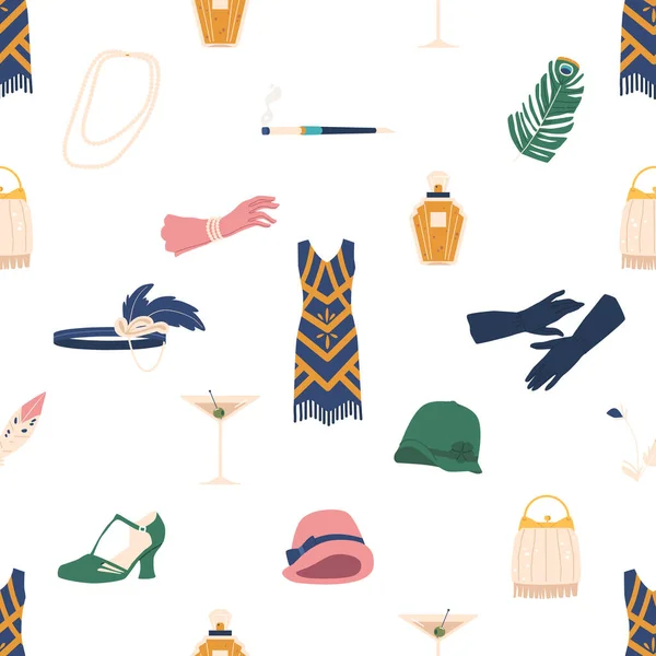 Seamless Pattern Featuring Retro Female Accessories 1920S Including Flapper Hats — Stock Vector
