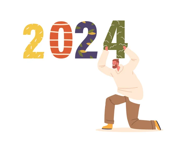 Man Houdt Trotse Getallen 2024 Symboliseert Het Naderende Nieuwe Jaar — Stockvector
