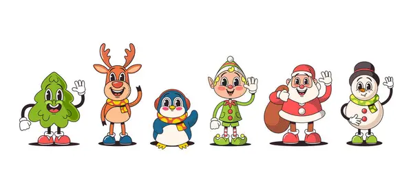 Retro Style Christmas Characters Embody Nostalgia Charming Timeless Appeal Santa — Stock Vector