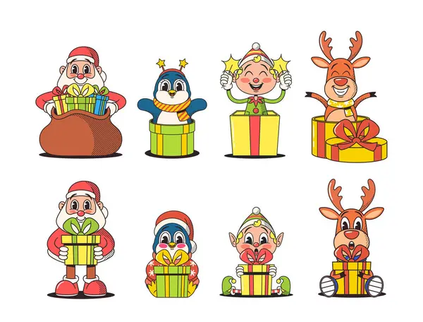 Karakter Natal Dalam Charming Retro Style Jolly Santa Claus Playful - Stok Vektor