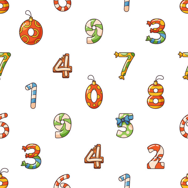 Рождественские буквенные цифры чередуются с морскими слонами для веселого праздничного оформления. Cartoon Vector Illustration, Xmas Tile Background, Обои