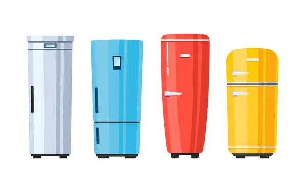 Cartoon Refrigerators Appliances Use Cooling Mechanism Preserve Extend Freshness Food — Stock Vector