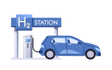 Hydrogen Fueling Station, Dispenses Clean Energy For Vehicles. Hydrogen Pumps Stand Ready To Power The Next Generation Of Eco-friendly Transportation. Cartoon Vector Illustration clipart