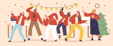Şirket Noel Partisi 'nde Parlayan Işıklar, Şenlik Dekoru ve Kahkahalar eşliğinde Şenlikli Kıyafet Toplayan Meslektaşlar, Holiday Joy ve Profesyonel Yoldaşlık ile Atmosfer vızıldarken,