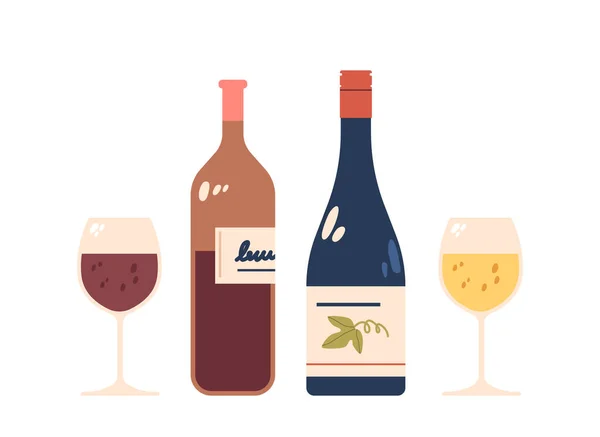 Elegant Slender Wine Bottles Adorned Sleek Labels Its Rich White — Stock Vector