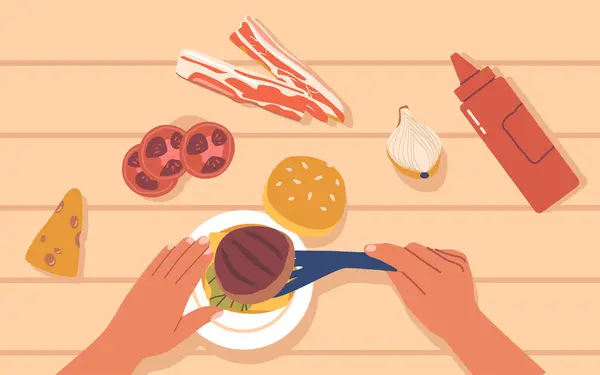 Человеческие Руки Готовят Вкусные Блюда Сверху Вниз Показывая Правильно Готовить — стоковый вектор