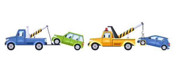 Tow Trucks Swiftly Respond Improper Car Parking Towing Away Vehicles — Stock Vector