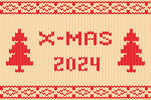 Mas 2024 Delicately Crafted Festive Red Beige Yarn Knitted Text — Stock Vector