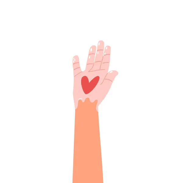 Raised Hand Adorned Vibrant Pained Heart Shape Reaches Upward Powerful — Stock Vector