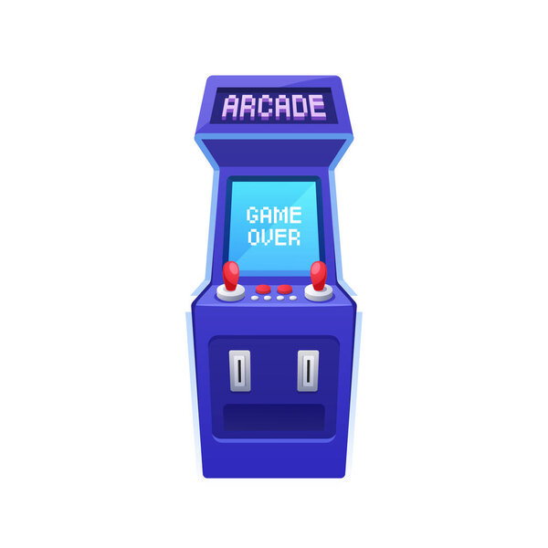 Retro Arcade Game Machine with Game Over Title, Nostalgic Device That Resurrect Classic Video Games, Offering A Trip Down Memory Lane With Vintage Titles And Iconic Pixelated Graphics, Vector