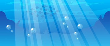 Büyüleyici Sualtı Dünyası Deniz Yaşamı, Mercan Resifleri ve Huzurlu Okyanus Sahneleri 'nin büyüleyici siluetleri. Etkileyici Oyun Ayarları veya Duvar Kağıdı. Çizgi film Vektör İllüstrasyonu