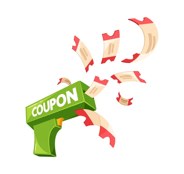 Coupon Gun Playful Device Shoots Out Paper Bills Vouchers Creating — Stock Vector